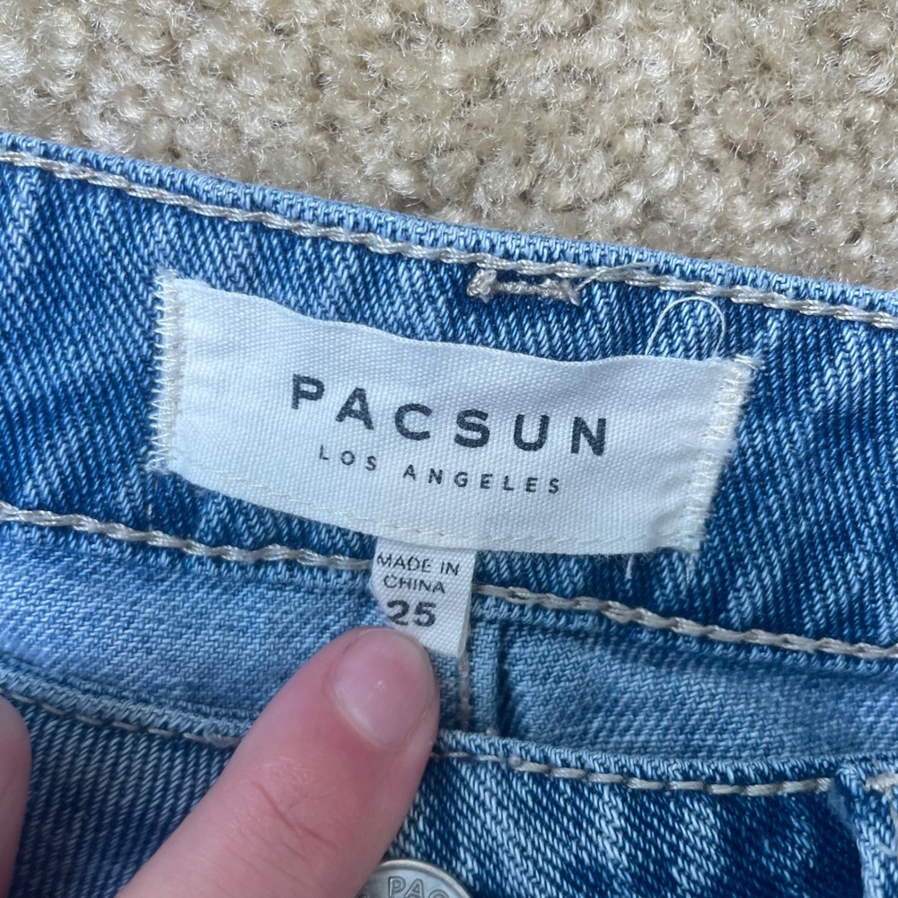 Y2K PACSUN Women's Size 25 Denim Mini Skirt Frayed Hem Front Slit Light Wash - Picture 5 of 5